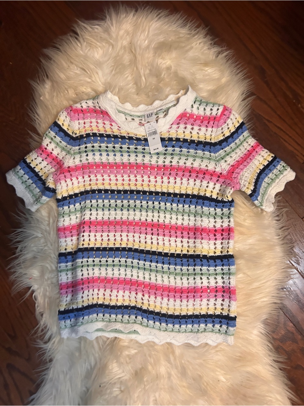 GAP Crochet Knit Sweater Top NWT Size XS Multicolor Stripe